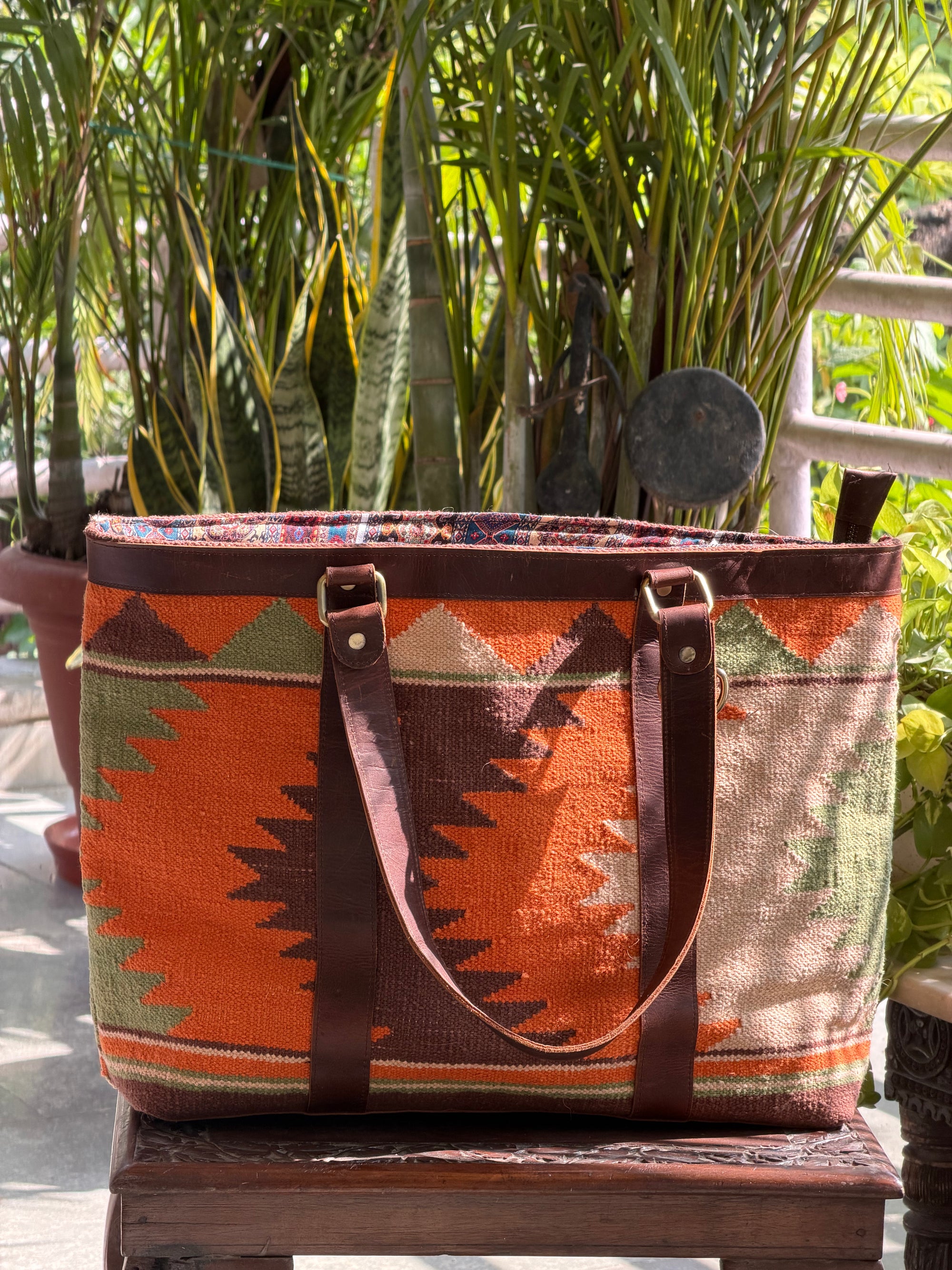 Patola Durrie Tote - Dusty Orange