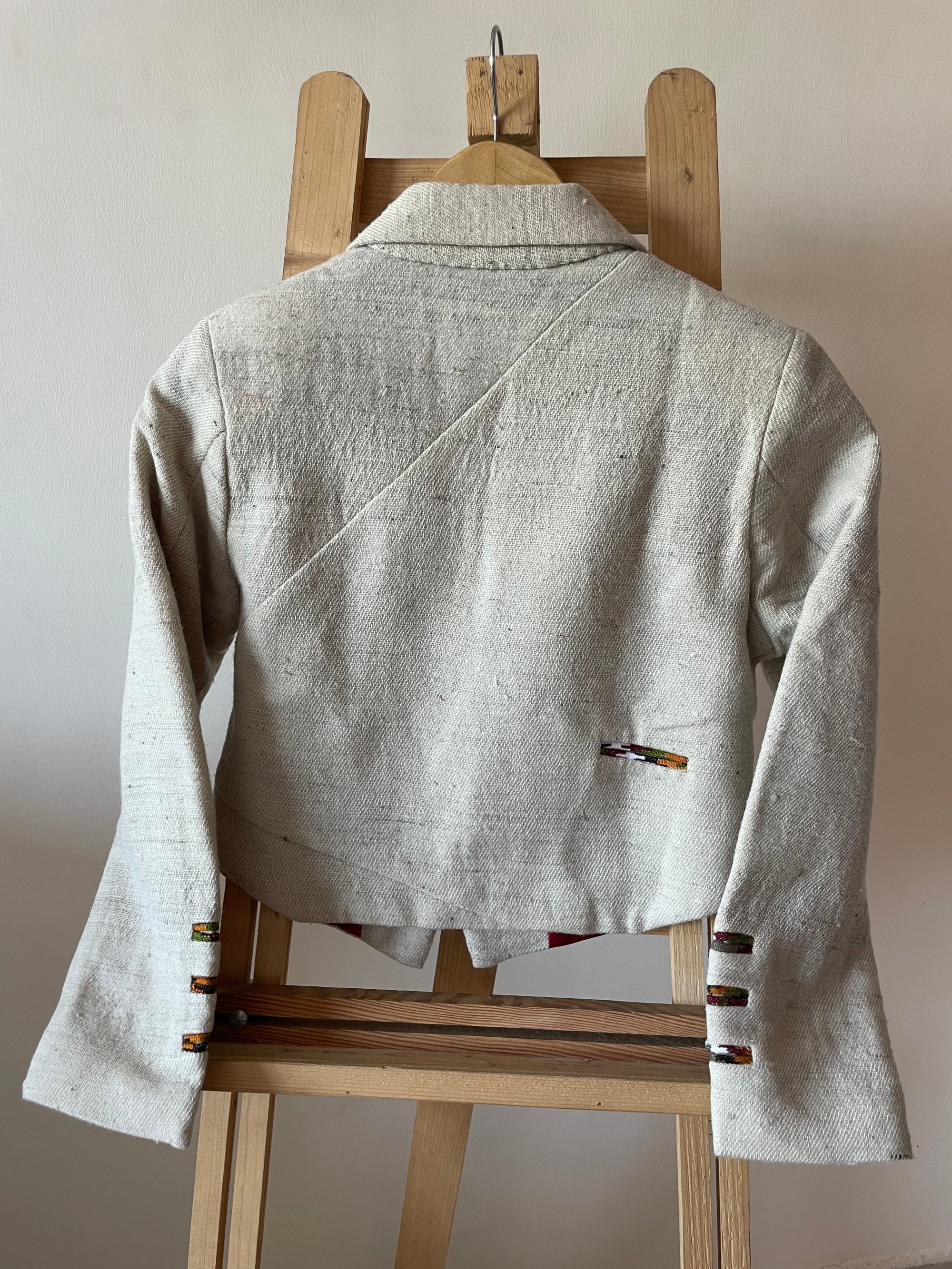 Monal Cropped Suit Handloom Jacket ~ Cream