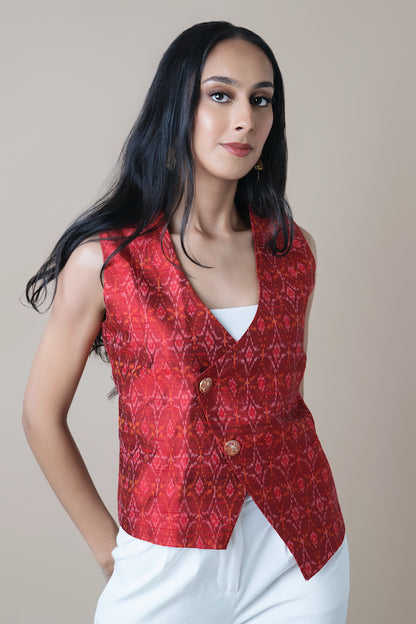 Munia Silk Ikat Suit Vest