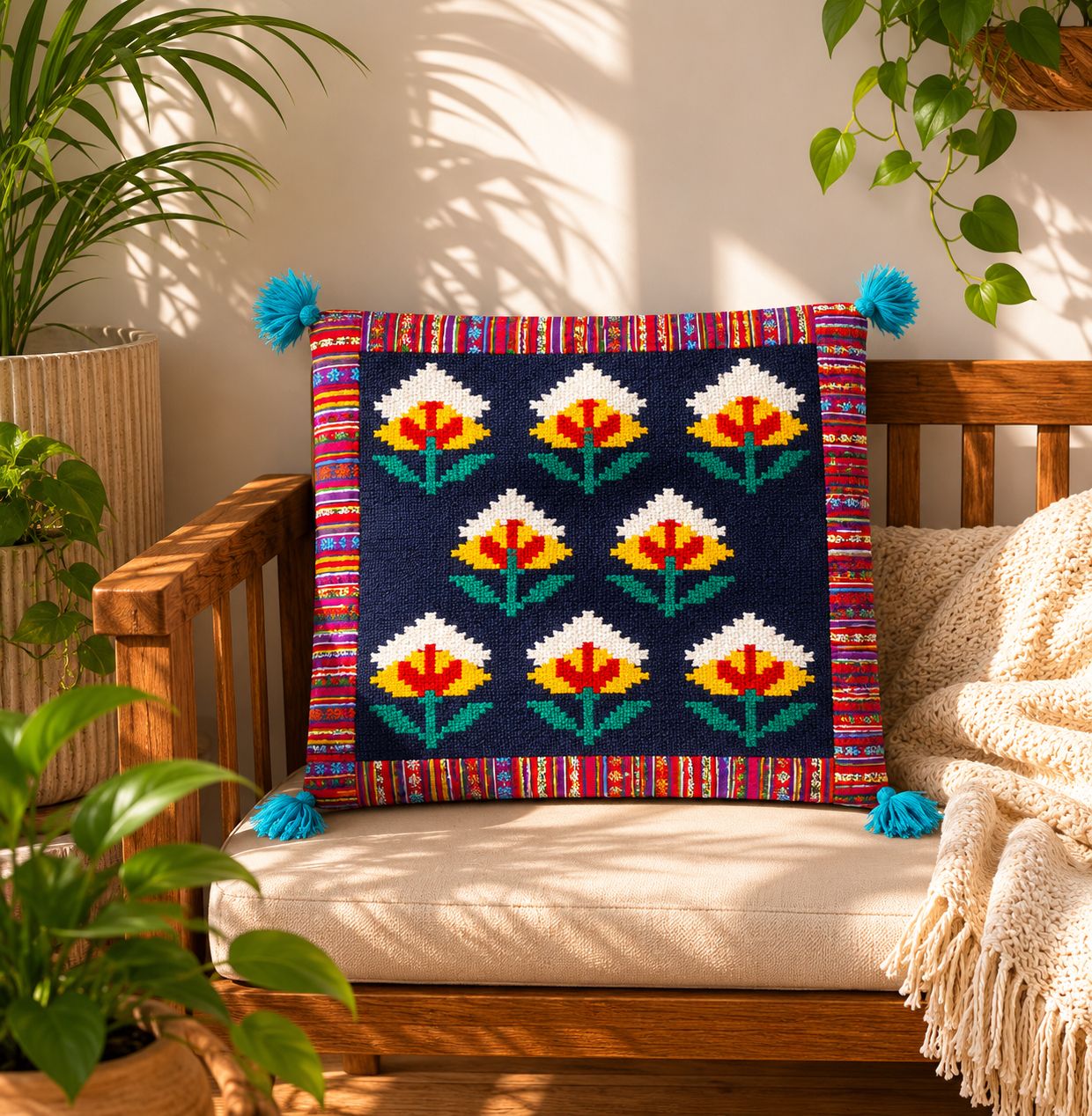 Woven Cotton Bloom Cushion cover
