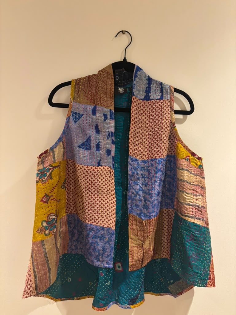Kantha Silk Patchwork Overlay-Blue,Purple,Maroon,Green(L)