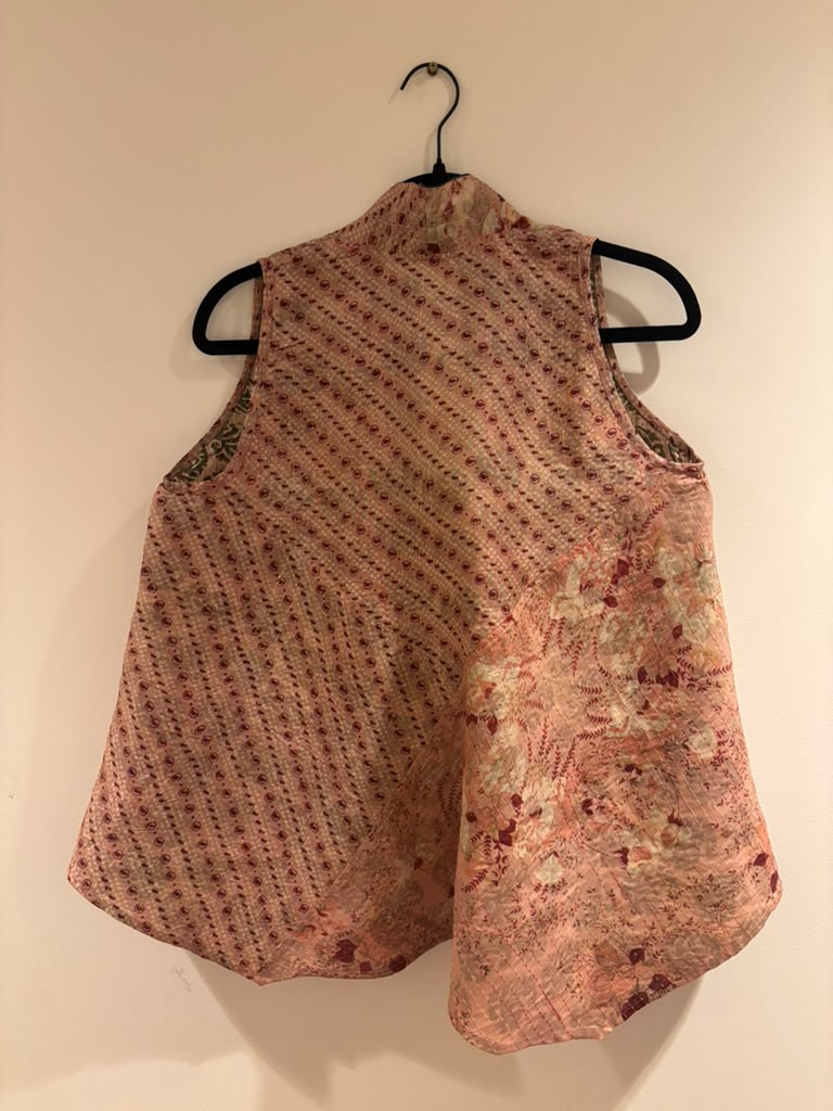Kantha Silk Patchwork Overlay-PeachGreen(M)