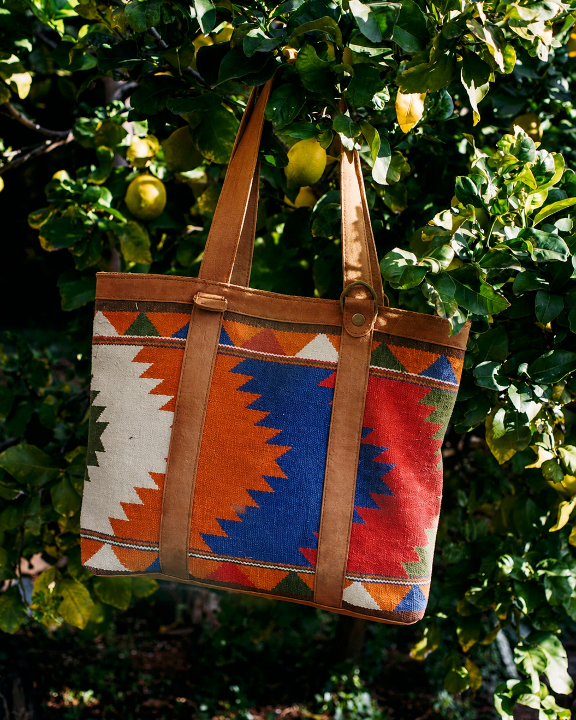 Patola Tote Bag ~ Orange, Red, Blue and Green