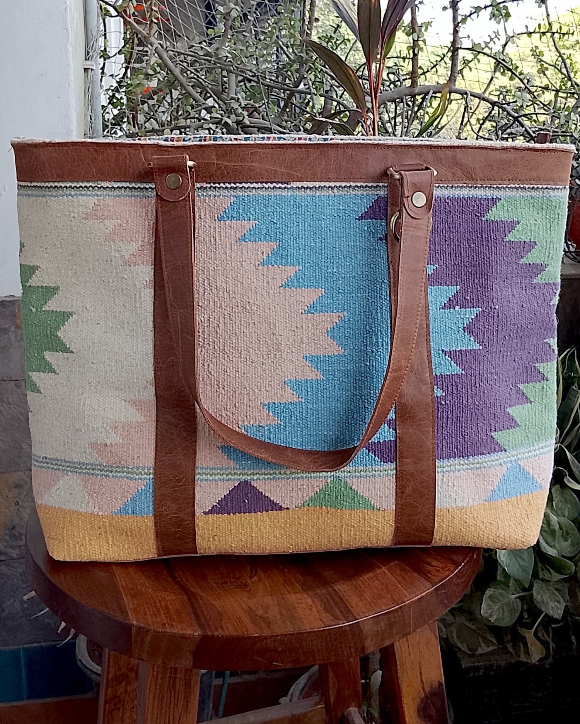 Patola ~ Multicoloured Zig Zag Medium Tote Bag