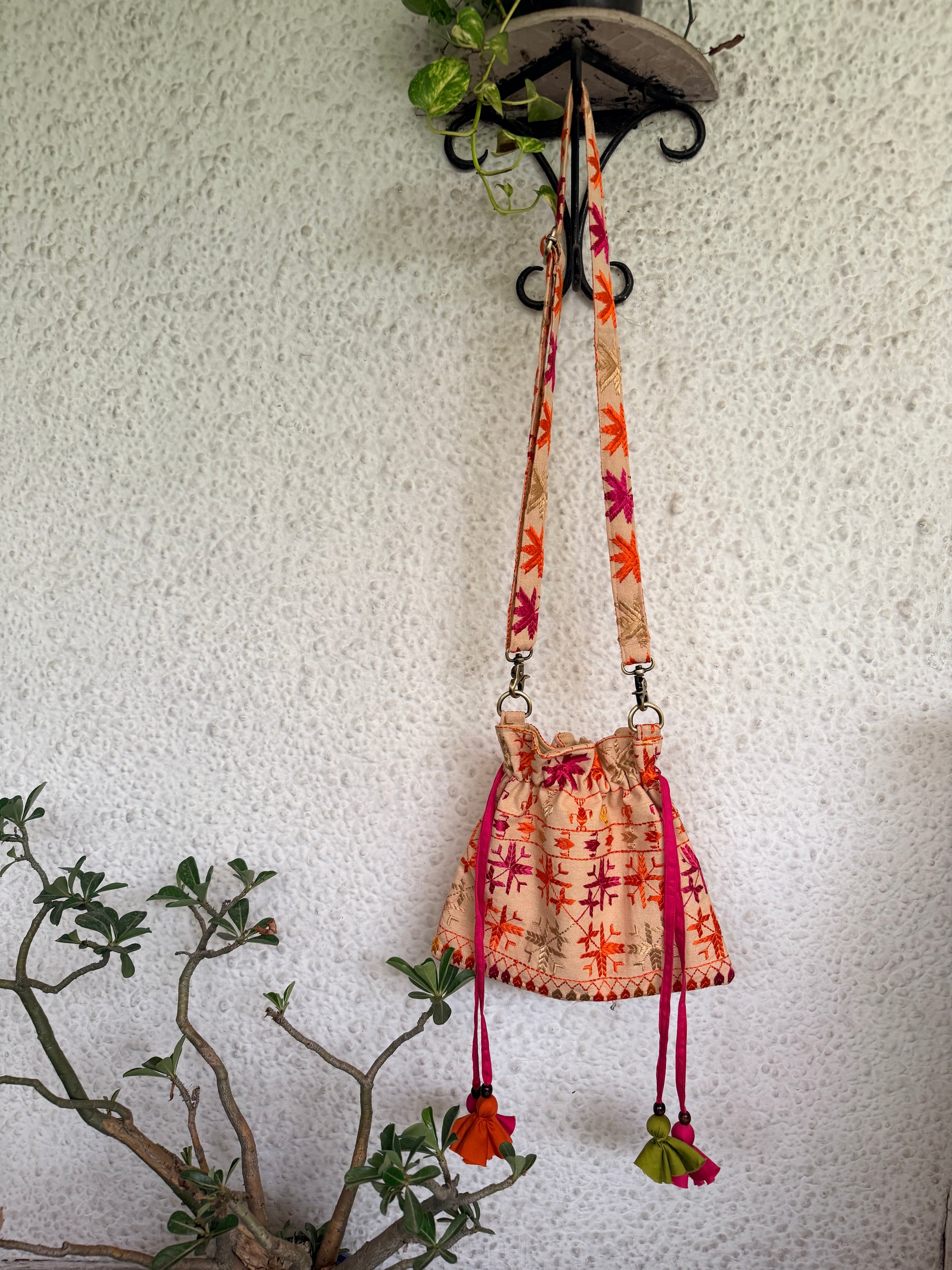 Phulkari Potli Bag~Cream