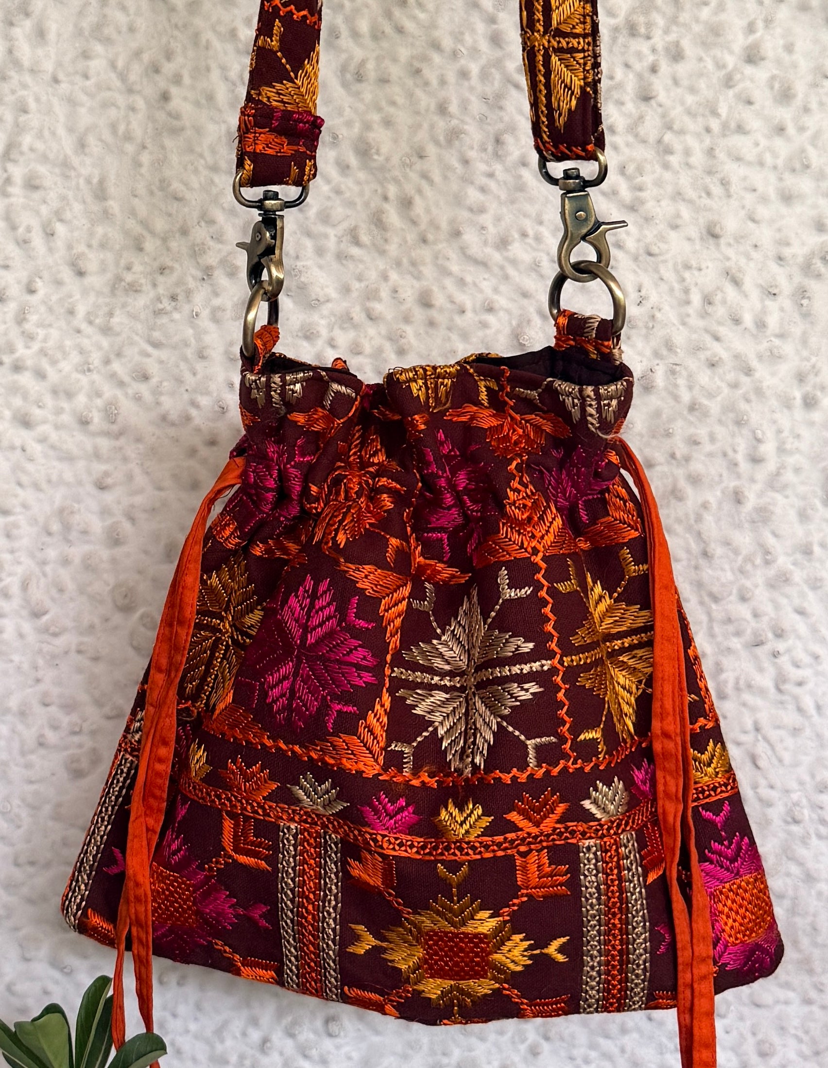 Phulkari Potli Bag~Chocolate Brown