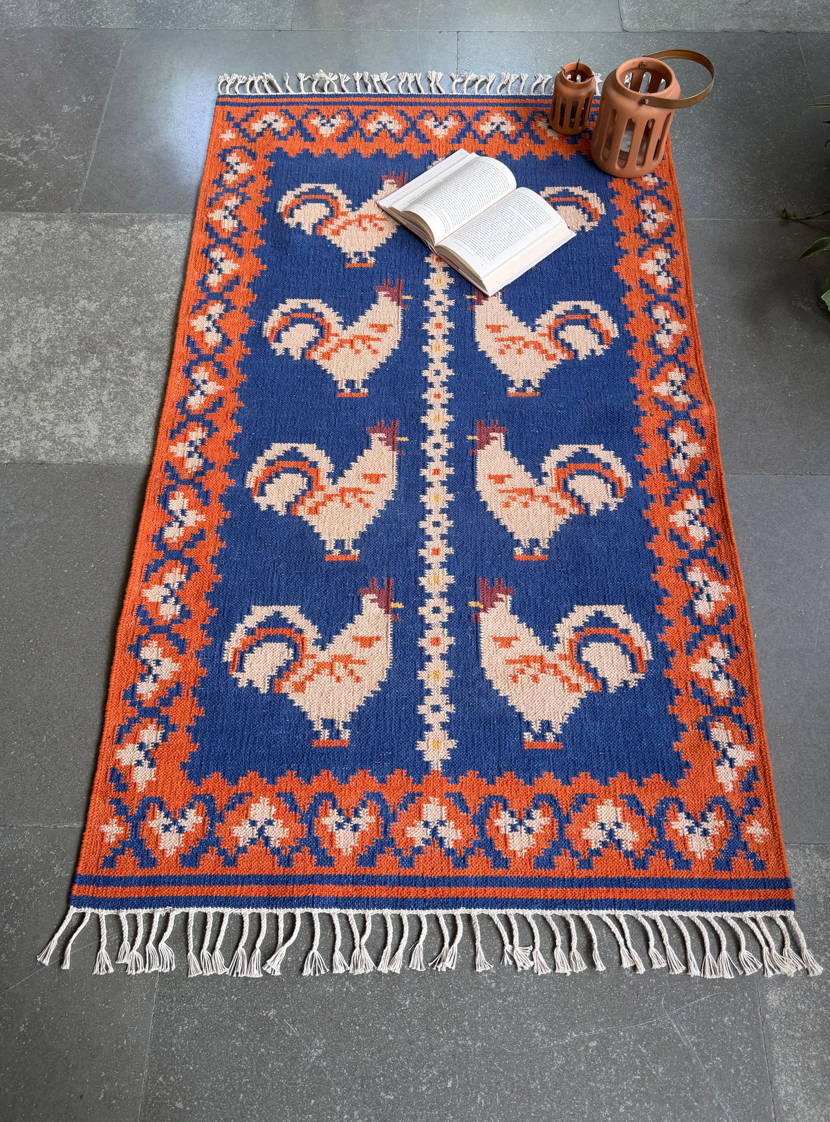 Rising Rooster Durrie ~ Blue&amp;Orange