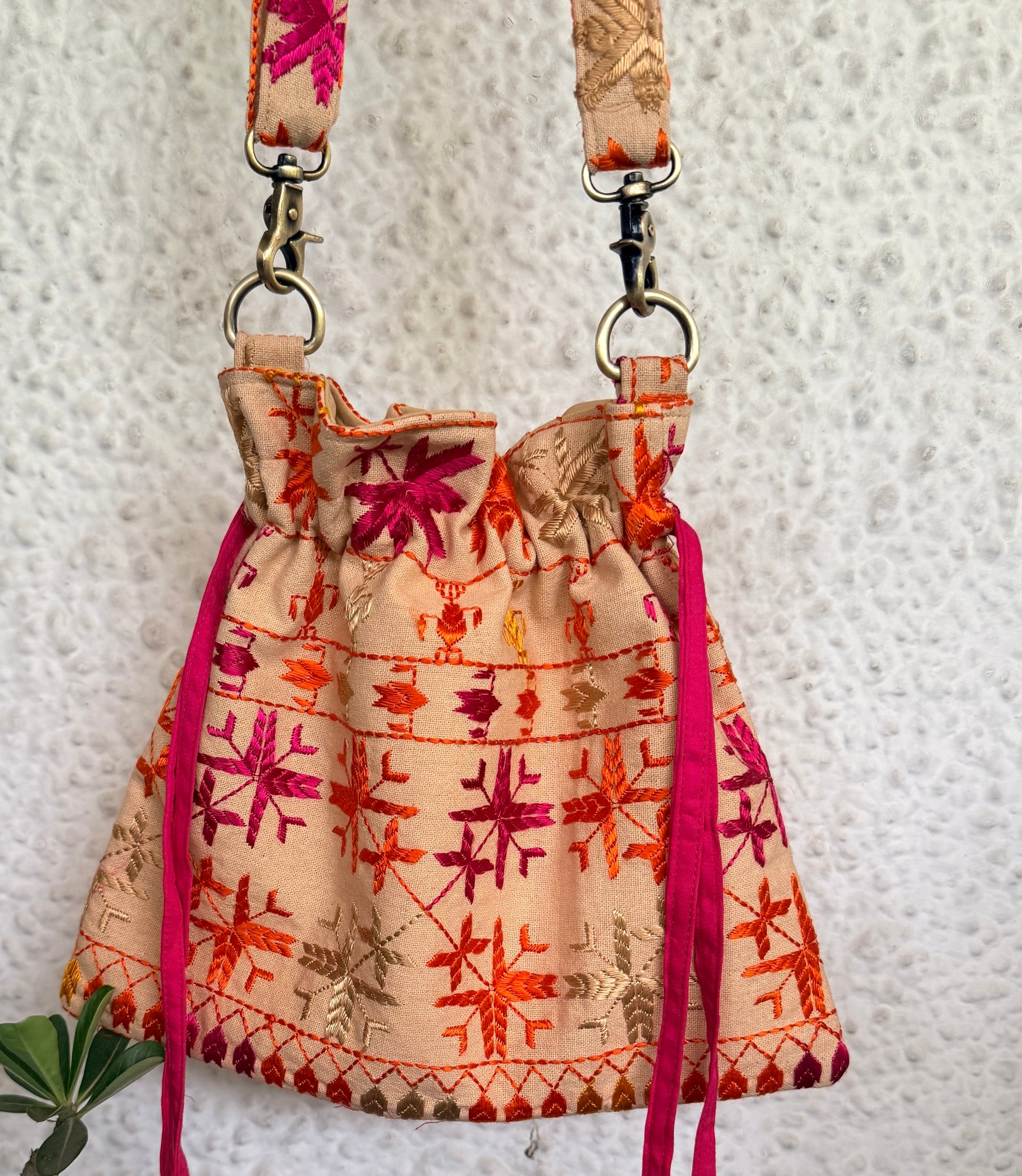 Phulkari Potli Bag~Cream