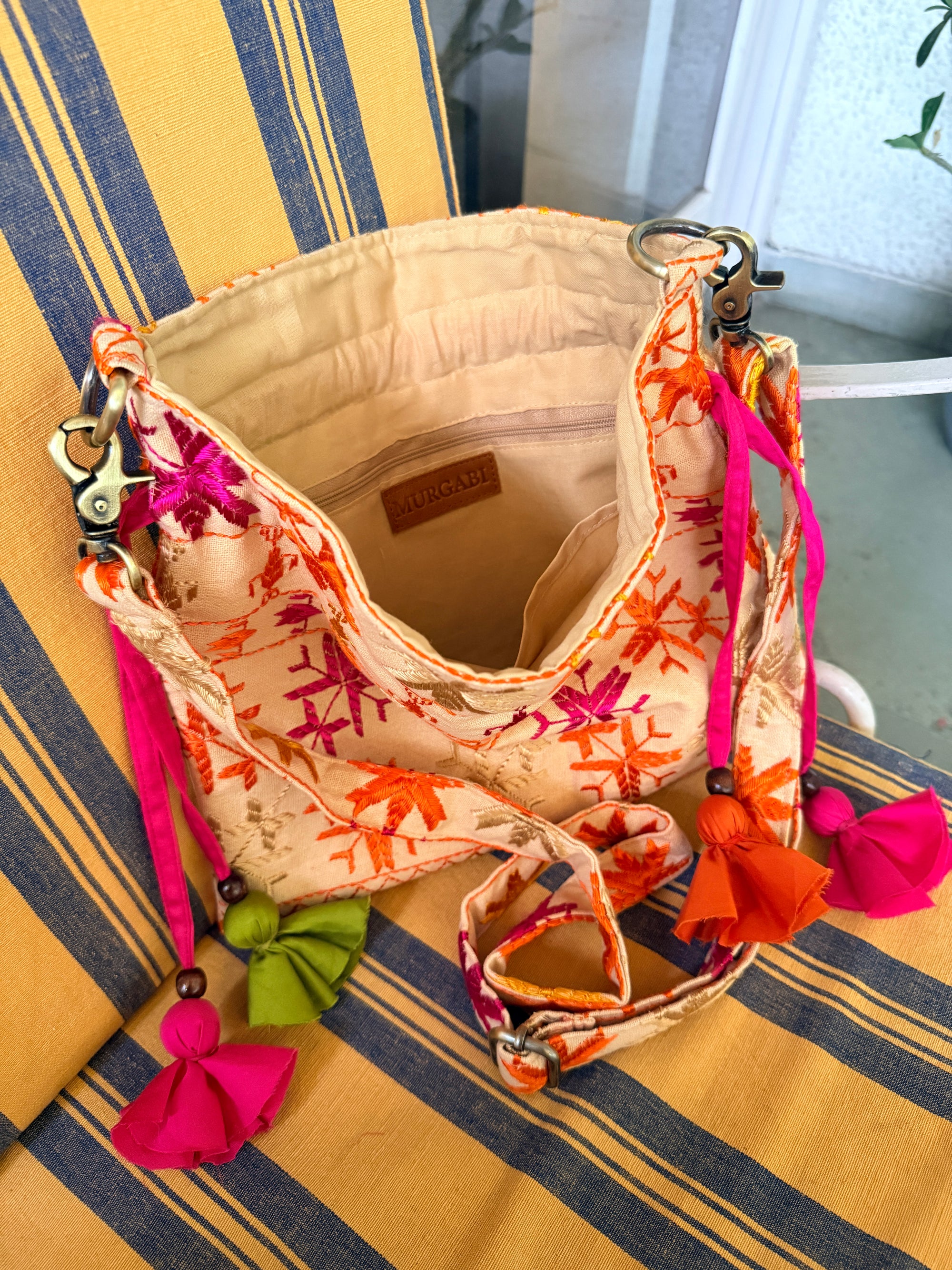 Phulkari Potli Bag~Cream