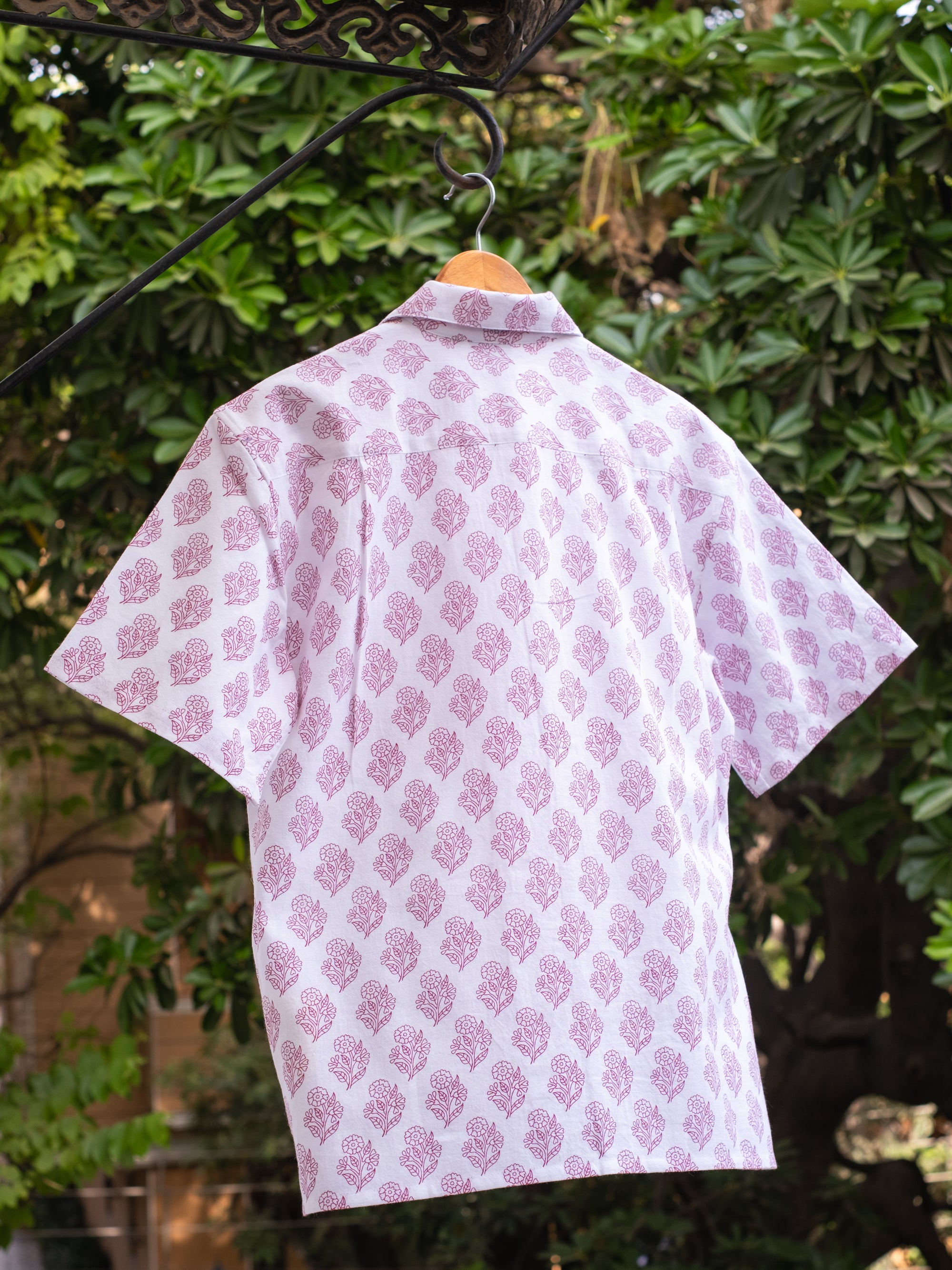 Printed Organic Cotton Bush Shirt ~ Pink