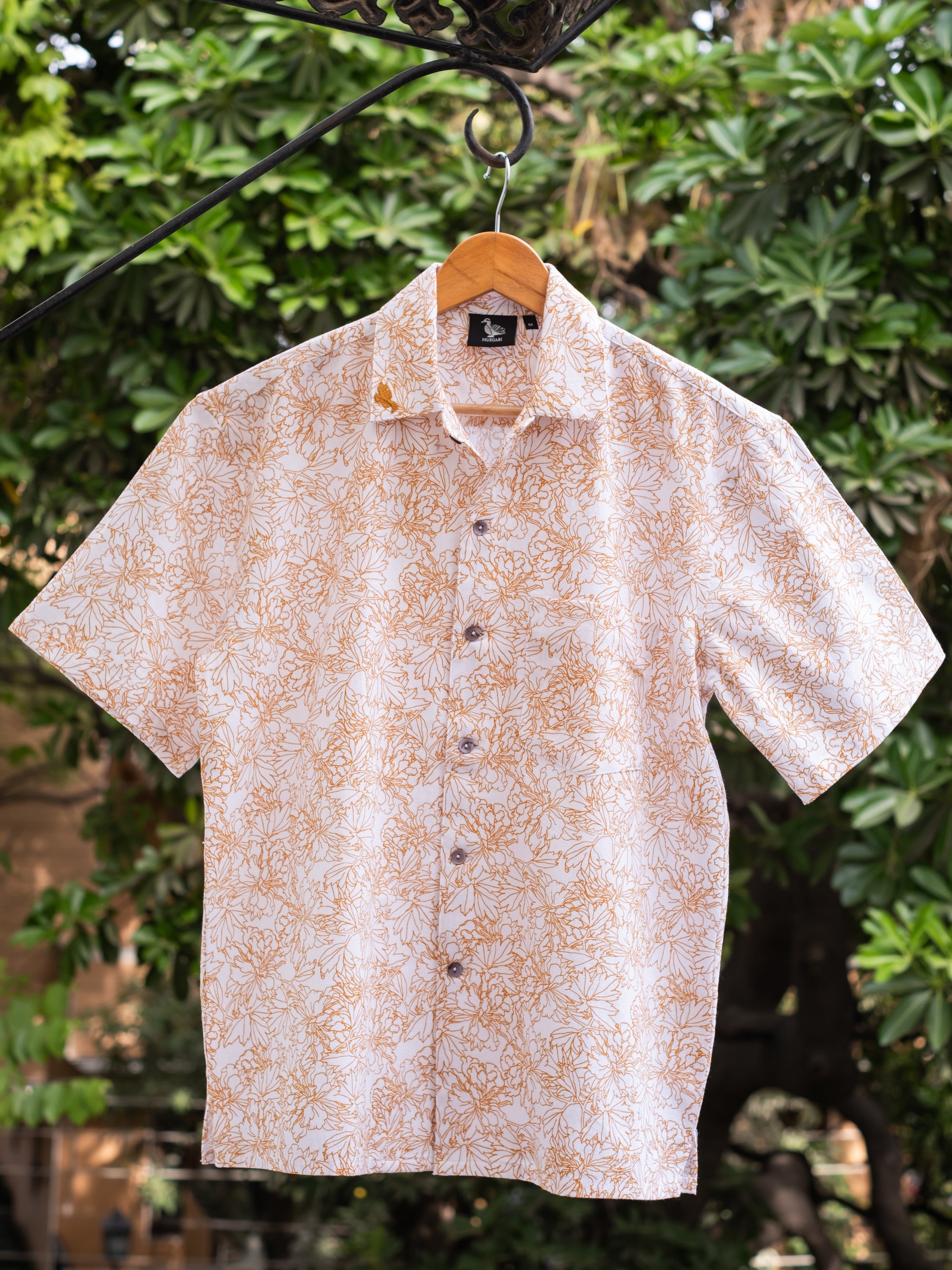 Printed Organic Cotton Bush Shirt ~ Mustard