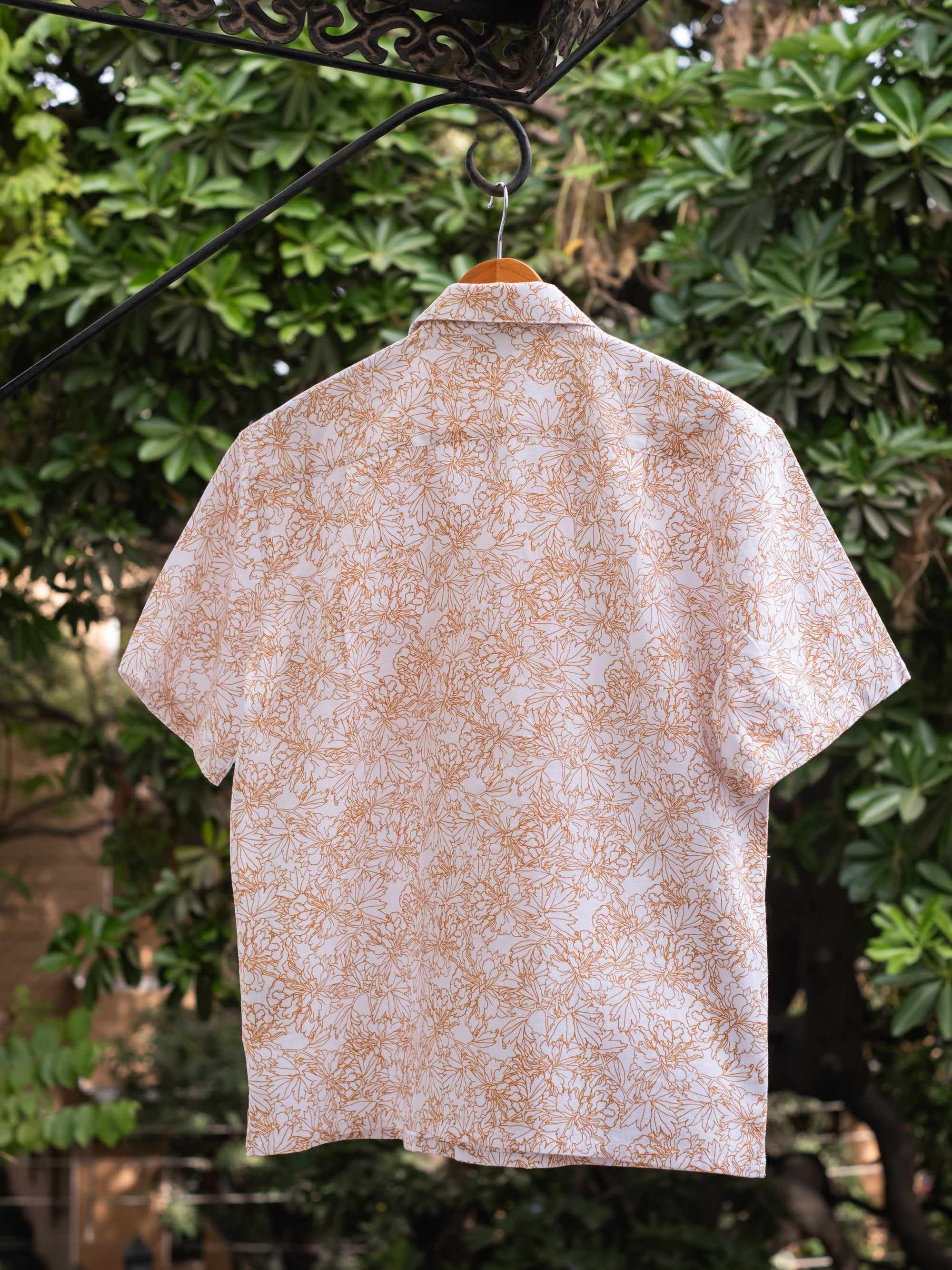 Printed Organic Cotton Bush Shirt ~ Mustard
