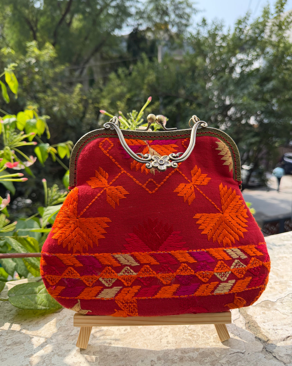 Phulkari Clutch Bag~Red