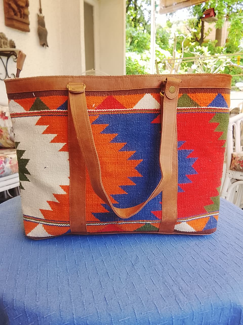 Patola Tote Bag ~ Orange, Red, Blue and Green