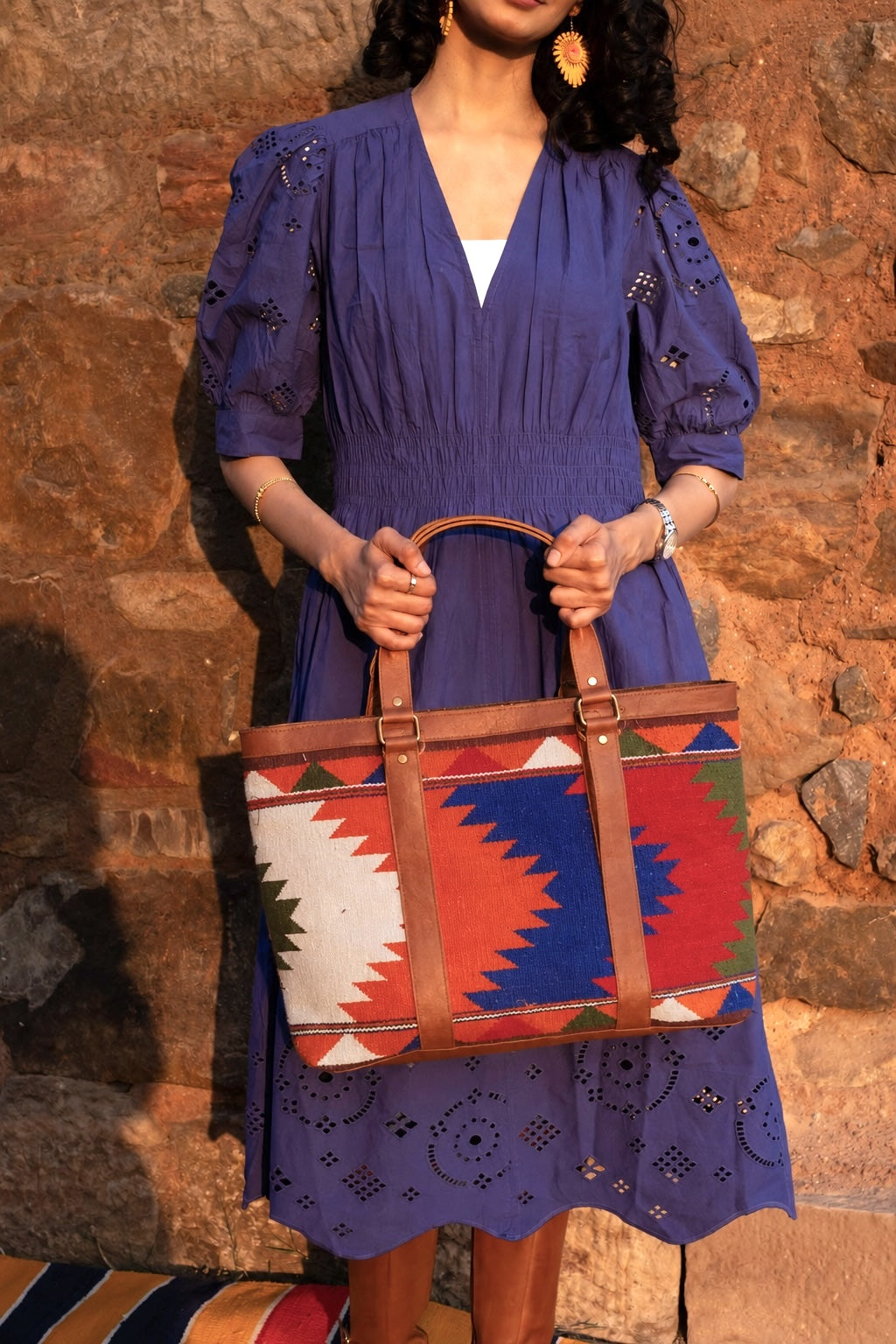 Patola Tote Bag ~ Orange, Red, Blue and Green