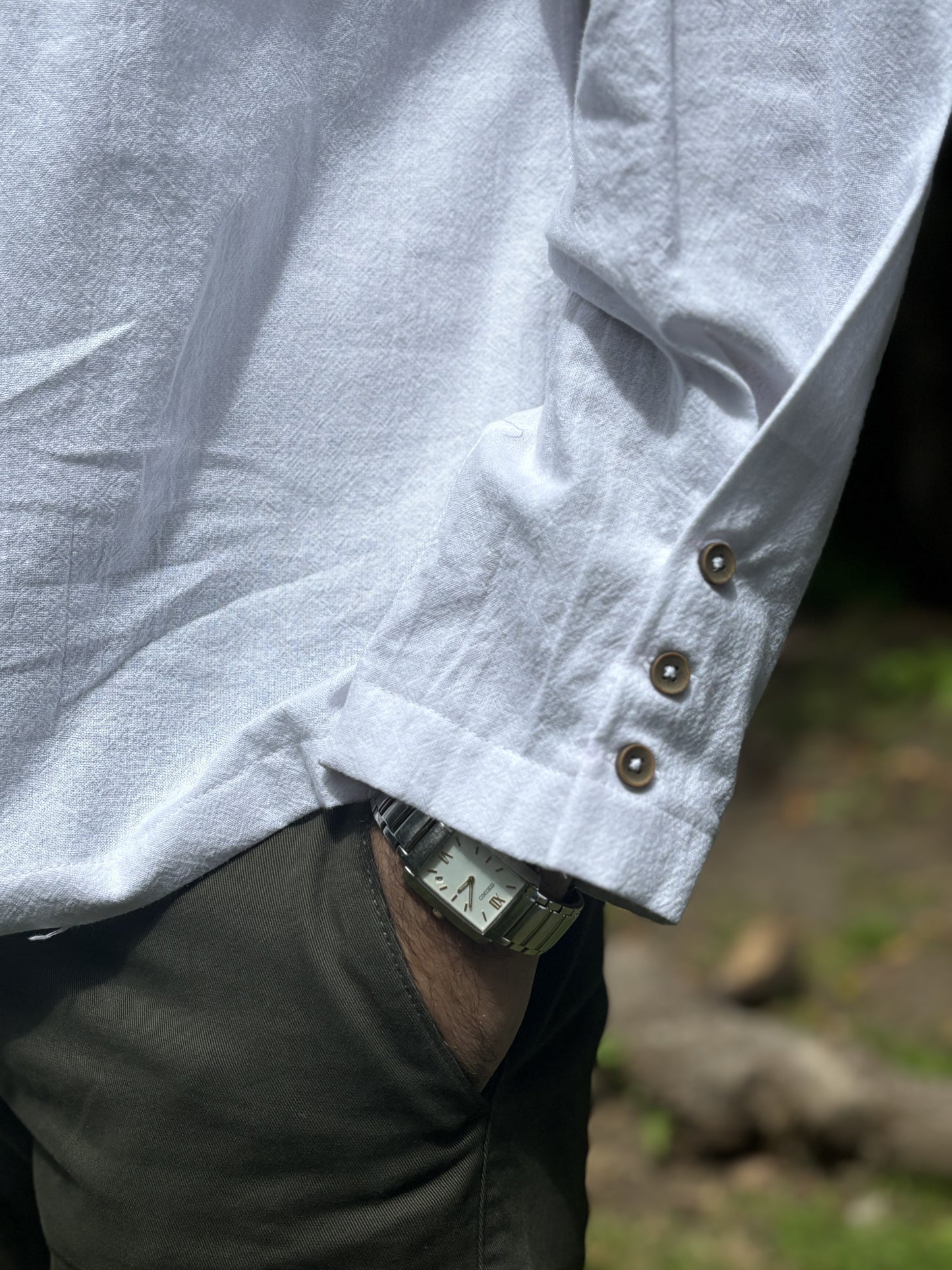 Cotton Mid Placket Shirt With Button Loops ~ White